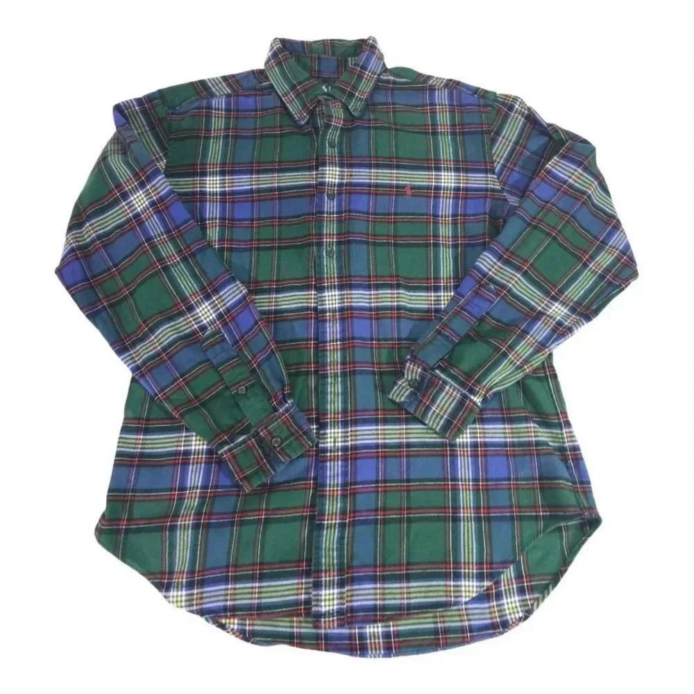Ralph Lauren Multi-Color Tartan Flannel Men Size L Cotton Plaid Button Up Shirt